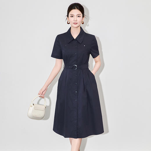 「高货wl」全新升级【铂金会员358/天猫479/差价121】(10510)洛诗琳优雅气质翻领连衣裙2025夏季通勤高显瘦衬衫裙女 商品图0