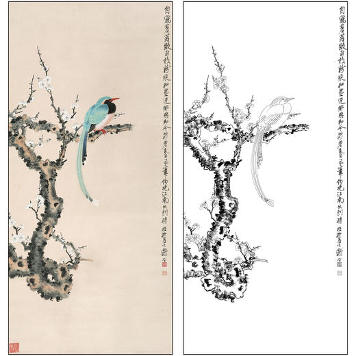 谢稚柳花鸟工笔画白描底稿《芳华雀杖图》临摹勾线高清打印稿XZ09 商品图0