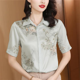 XY34780高品质舒适透气减龄中年女真丝上衣女桑蚕丝衬衫新款中国风小衫夏