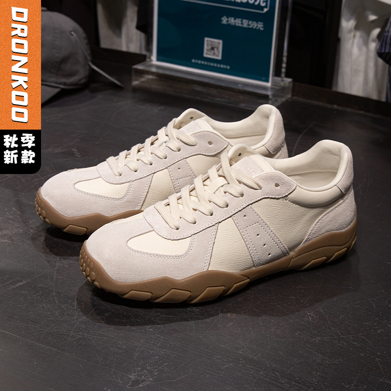 DRONKOO 2025 系带飞机头反毛皮拼皮复古低帮运动鞋