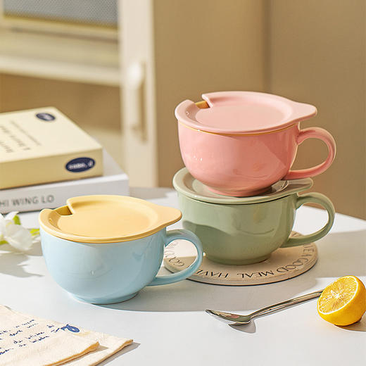 摩登主妇撞色马克杯带盖勺大容量家用水杯办公室杯子早餐杯咖啡杯 商品图0
