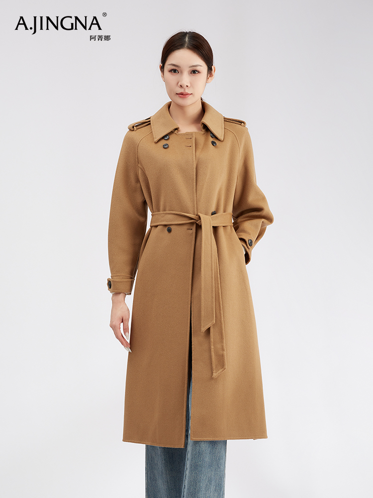 【商城同款】阿菁娜绵羊毛双排扣长款大衣F30D211076