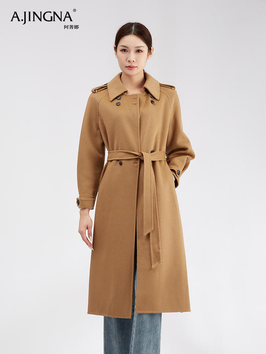 【商城同款】阿菁娜绵羊毛双排扣长款大衣F30D211076 商品图0