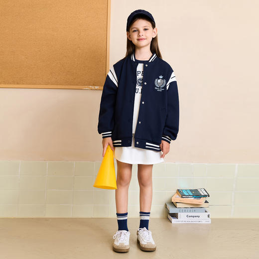 马克珍妮男女童复古学院棒球服外套儿童夹克2025年秋装新款551551 商品图1