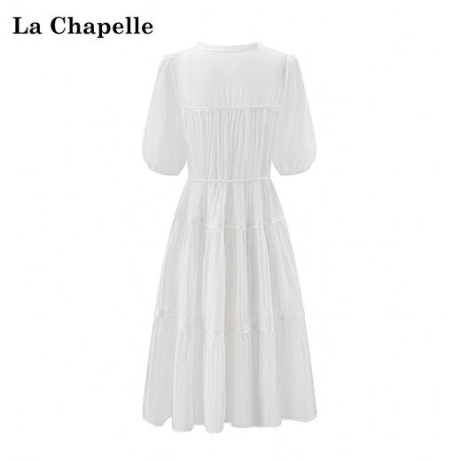 会员福利【莱赛尔天丝】拉夏贝尔/La Chapelle纯色小V领褶皱拼接短袖系带连衣裙夏季2025年新款 商品图2