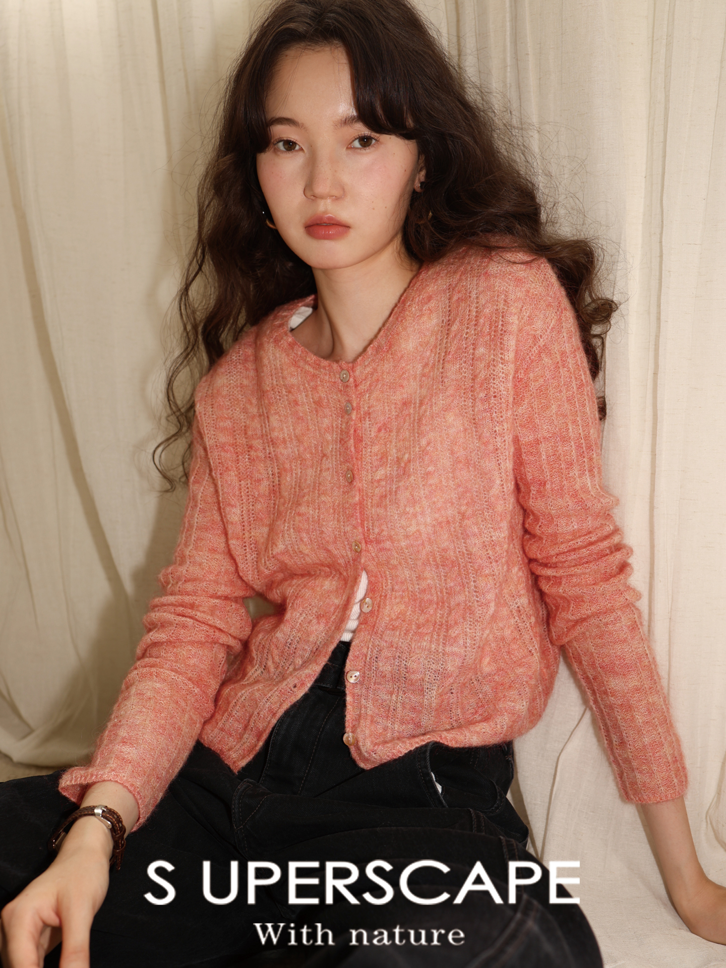 【8/6新品】素舶空气感软糯绞花光泽贝壳扣多色羊驼毛针织开衫