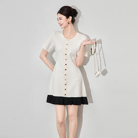 「高货wl」全新升级【铂金会员330/天猫439/差价109】(94113)洛诗琳法式千金拼接连衣裙2025夏季优雅小香风针织百褶裙