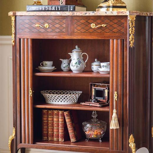 独角鹿西洋古董法国路易十六风格卷叶纹铜鎏金精雕装饰卷轴柜门嵌大理石台面硬木边柜 商品图2