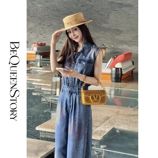 【孤品样衣，不退不换】【深海派对】2025春装欧若风时髦烫钻翻领小坎袖连体裤 商品图0