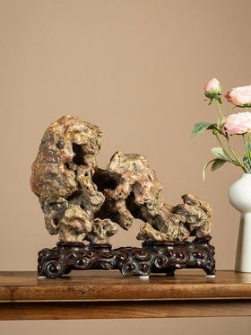 清	灵璧石文房赏石（红木座）