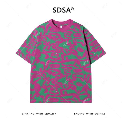 T4391SDSA夏季新款男士痞帅美式撞色抽象字母设计圆领短袖T恤高街上衣 商品图1