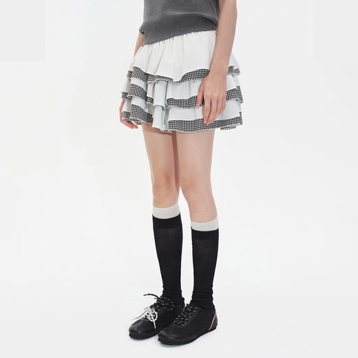 HERLIAN2025年秋季新品女士不规则格纹拼接设计蛋糕裙 商品图2