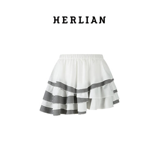 HERLIAN2025年秋季新品女士不规则格纹拼接设计蛋糕裙 商品图4