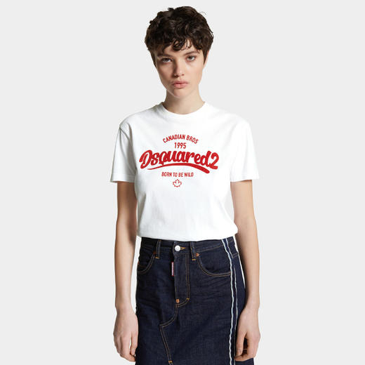 DSQUARED2 女士字母徽标印花棉质圆领短袖T恤 白色 S75GD0488 D20035 100 商品图1