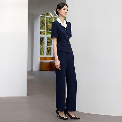 IWY/高级感拼接领西装套装女夏季藏青色商务通勤前台接待职业装25CP792 商品图4