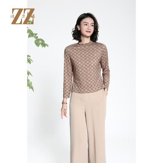 佐尔美修身显瘦长袖字母图案立领内搭百搭针织工艺衫女M43CC29 商品图2