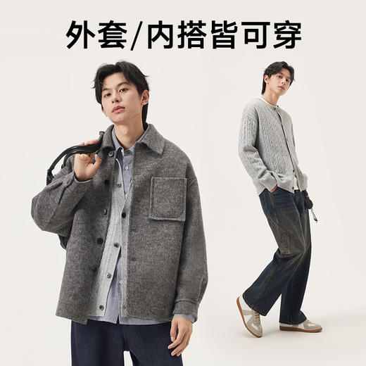 gxg.jeans男装 多色绞花毛衣含羊毛休闲保暖针织衫外套男25秋热卖 商品图3