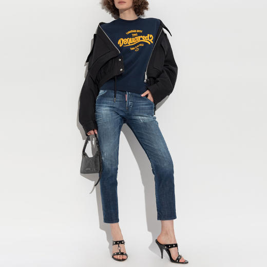 DSQUARED2 女士徽标标签棉质休闲牛仔裤 蓝色 S75LB1078 D30010 470 商品图3