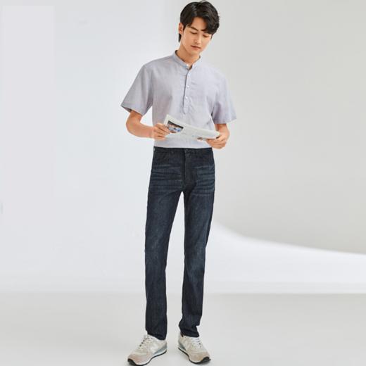 佐丹奴男款纯棉薄牛仔猫须洗水中腰长裤13111011 商品图5