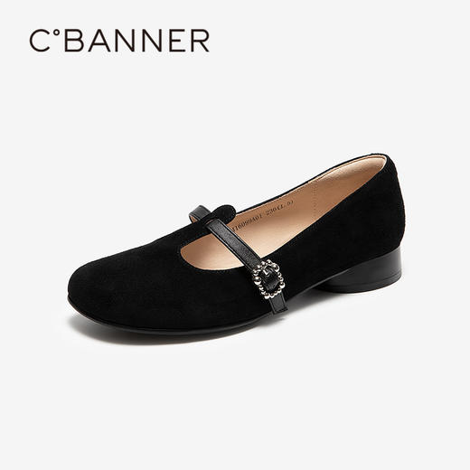 千百度复古T字带玛丽珍鞋女羊皮低跟小香风浅口单鞋A25416099 商品图1