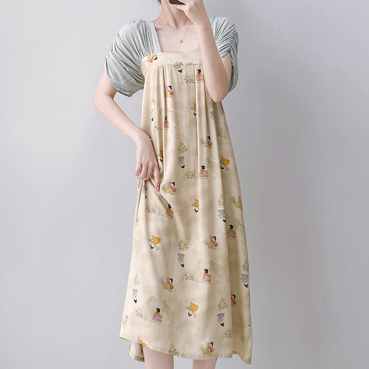 MZS1756法式睡裙女夏短袖棉绸宽松大码可外穿家居服套装夏天睡衣复古长裙 商品图1