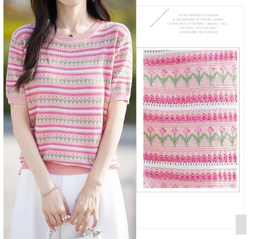 圆领温婉天丝莱赛尔针织短袖提花衫 商品图7