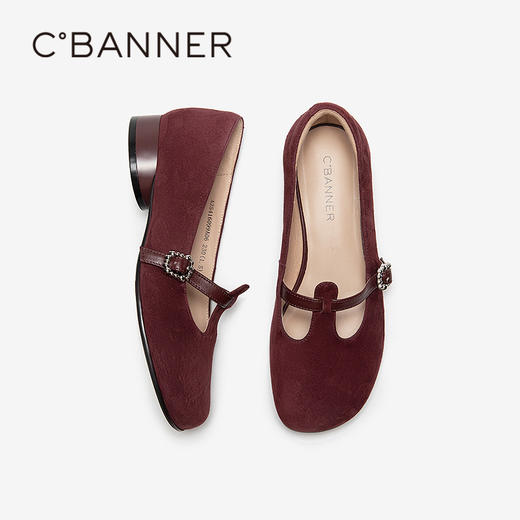 千百度复古T字带玛丽珍鞋女羊皮低跟小香风浅口单鞋A25416099 商品图4