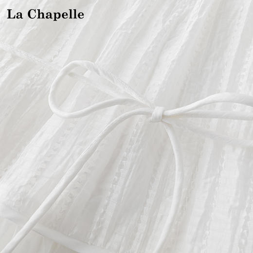 会员福利【莱赛尔天丝】拉夏贝尔/La Chapelle纯色小V领褶皱拼接短袖系带连衣裙夏季2025年新款 商品图4