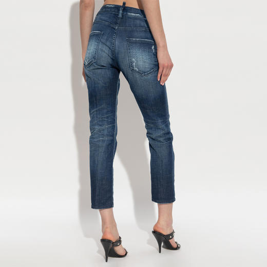 DSQUARED2 女士徽标标签棉质休闲牛仔裤 蓝色 S75LB1078 D30010 470 商品图2