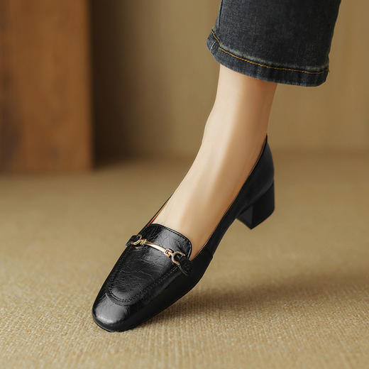 【预售5天】英伦风软皮乐福鞋，法式粗跟方头浅口单鞋中跟小皮鞋SSS&S5310-1 商品图4