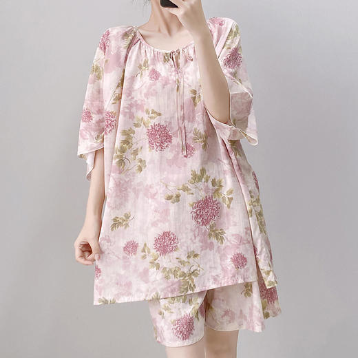 短袖棉绸睡衣新中式国风加大码宽松棉绸薄款可爱家居服套装可外穿 商品图3