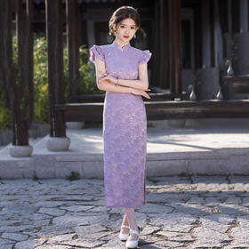 SC21575紫色国风新中式长款旗袍改良年轻款2025新款女复古修身晚礼服夏季