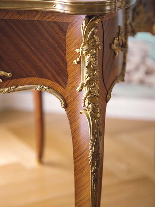 独角鹿西洋古董法国林克家具工坊签名出品路易十五风格花卉主题铜鎏金精雕细木镶嵌边桌古董家具 商品图4