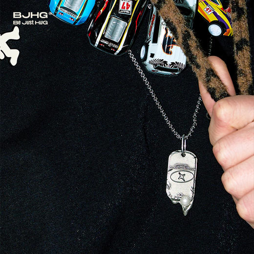 BJHG不计后果做旧复古珍珠军牌项链男女同款百搭美式潮流情侣吊坠 商品图2