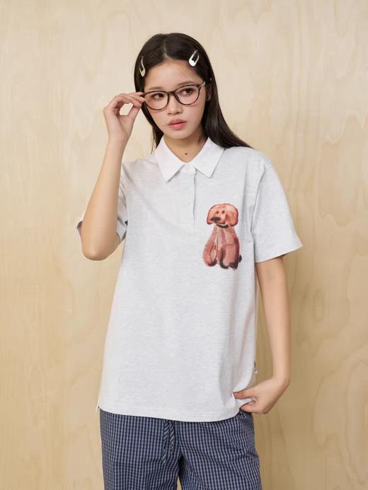 MoodLikeMe/MPL2505/水彩画印花毛绒小狗短袖polo衫 商品图0
