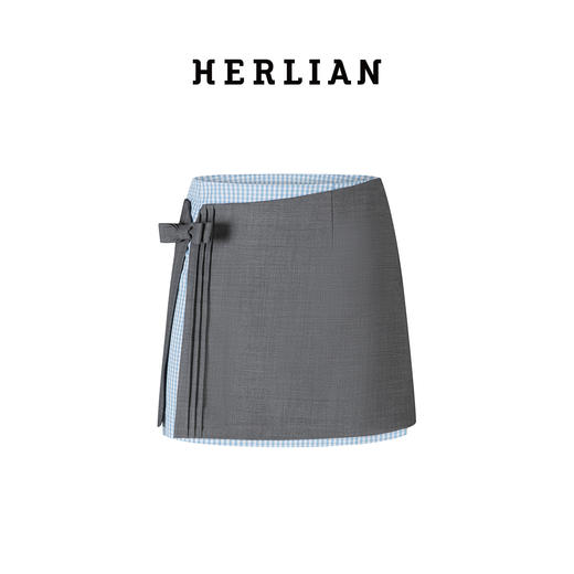 HERLIAN2025年秋季新品女士格纹拼接不对称设计半裙 商品图4