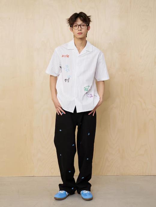 MoodLikeMe/MCS2505/手绘线条涂鸦链条绣条纹衬衫 商品图2