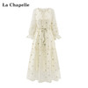 会员福利【精美刺绣~高品质】拉夏贝尔/La Chapelle蕾丝系带流苏抽绳刺绣七分袖收腰褶皱连衣裙 商品缩略图3