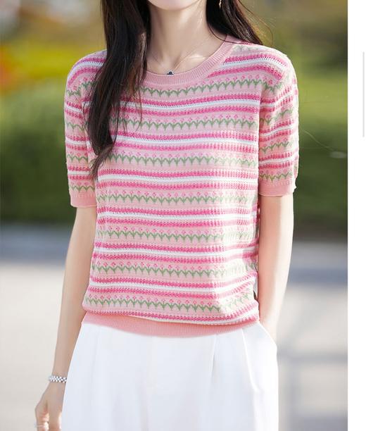 圆领温婉天丝莱赛尔针织短袖提花衫 商品图5