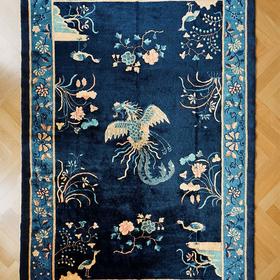 【已售】独角鹿西洋古董中国出品「凤飞花开」主题蓝地羊毛绒面大型地毯