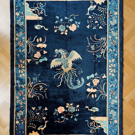 【已售】独角鹿西洋古董中国出品「凤飞花开」主题蓝地羊毛绒面大型地毯 商品图0