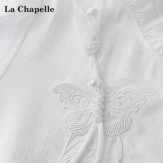 会员福利【莱赛尔+刺绣提花】拉夏贝尔/La Chapelle原299+花边立领提花新中式短袖中长款连衣裙夏季 商品图3