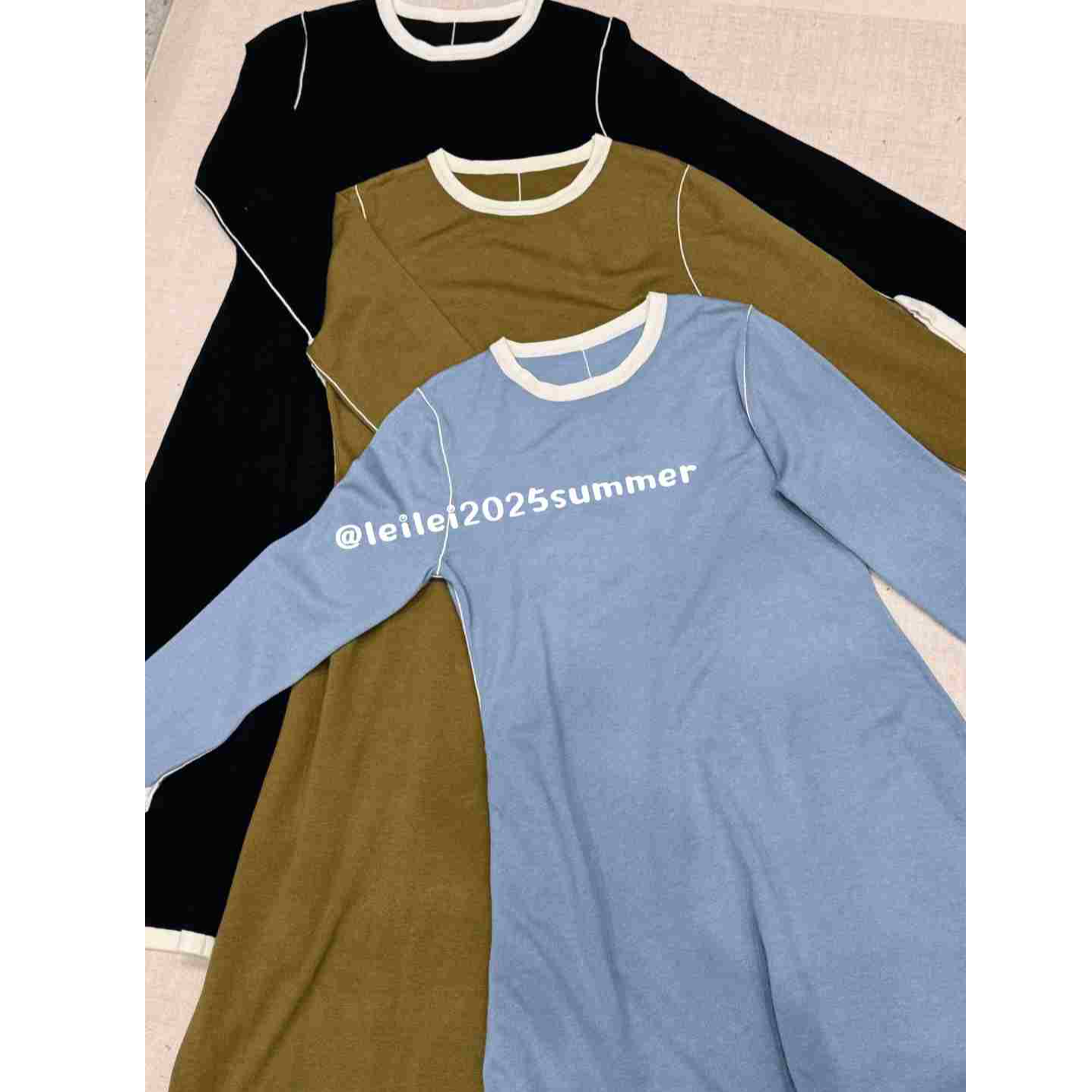 晶咕 简约圆领撞色显瘦宽松长袖针织连衣裙