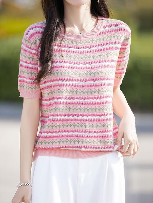 圆领温婉天丝莱赛尔针织短袖提花衫 商品图6
