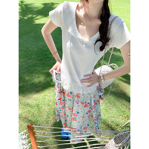 <曾小咸推荐>现货秒杀！卖完不补 ！微信打折价！娃娃领花边正肩短袖 日常119.99 立减50 秒杀69.99！ 花色半裙 日常129.99/件 立减50 秒杀79.99/件！！ 商品图1