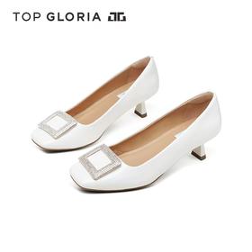 汤普TOPGLORIA女鞋华丽方钻酒杯跟单鞋400030S
