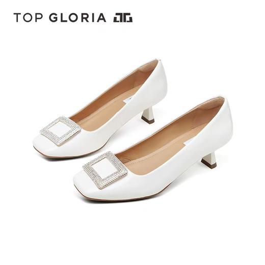 汤普TOPGLORIA女鞋华丽方钻酒杯跟单鞋400030S 商品图0