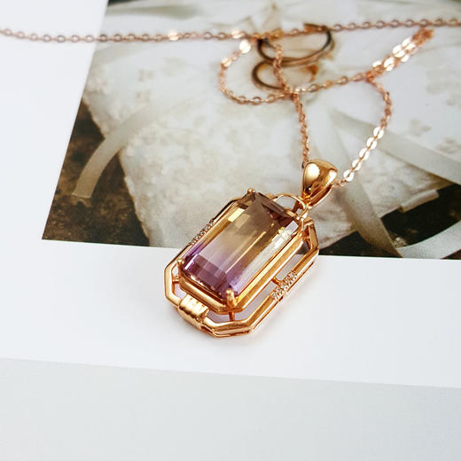 【天然正品】AU750玫瑰金镶全净体紫黄晶（智慧财富）水晶吊坠项链26.8*12.6*7.1MM（皆取最大值）女士现售价：2480！310325AH55 商品图4