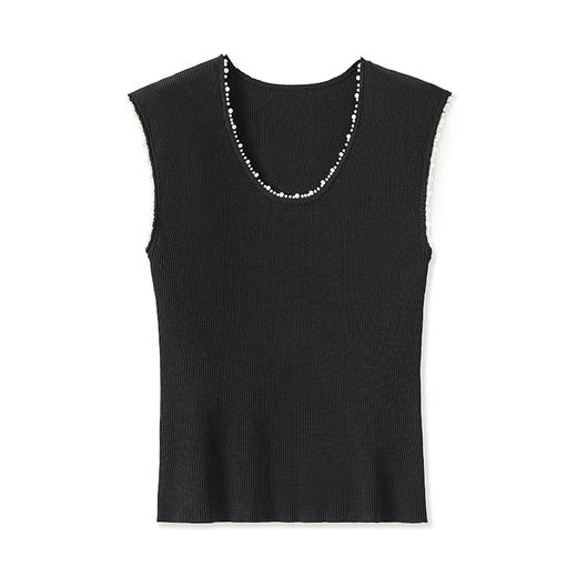 「高货wl」全新升级【铂金会员183/天猫249/差价66】(20247)洛诗琳法式温柔气质U领上衣2025夏季珍珠修身短款针织T恤 商品图4