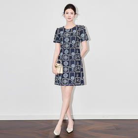 「高货wl」全新升级【铂金会员330/天猫439/差价109】(94435)洛诗琳法式重工亮片刺绣连衣裙2025夏季修身时尚牛仔裙女